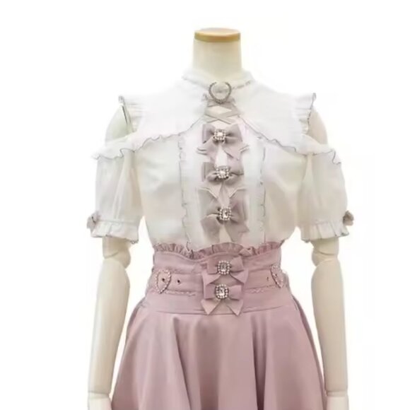 J Fashion Lolita heart bijou bow lace detail top - Picture 1 of 6